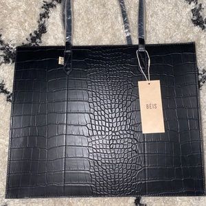 Beis Work Tote in Black Croc